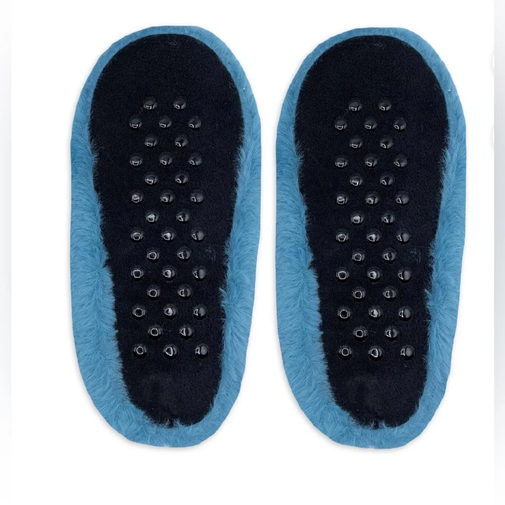 Fuzzy Babba sherpa blue faux fur gripper house Slipper Sock boot bootie one size